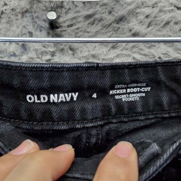 Old Navy Jeans Womens 4 Black Extra High-Rise Kicker Boot-Cut Denim - Picture 2 of 11